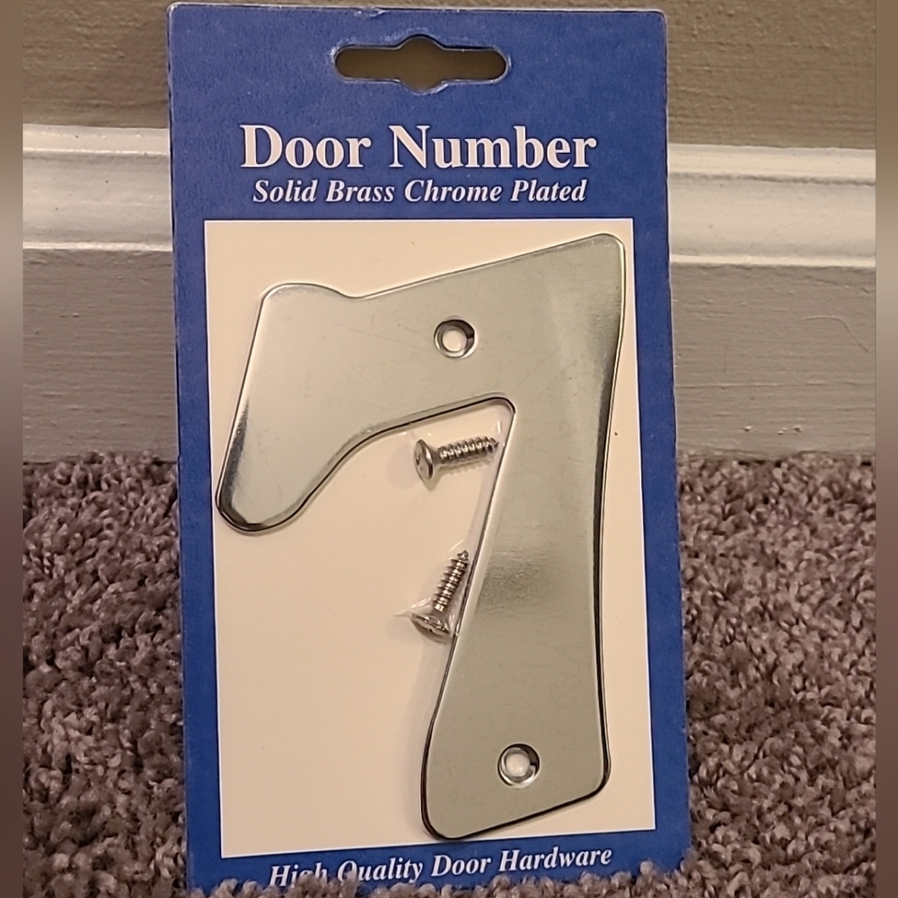 #7 Door/House Number (Hardware) Solid Brass Chrome Plated New Sealed.